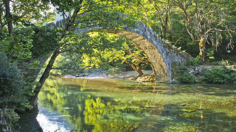 A traditional stone bridge that is characteristic of the Zagori region.