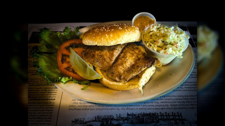 Sandwich on a plate with coleslaw
