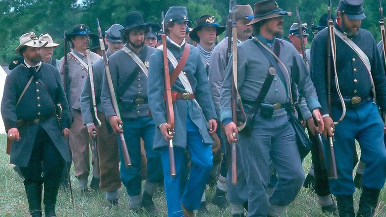 Actors dressed as Civil War soldiers in historic reenactment in Resaca, Georgia