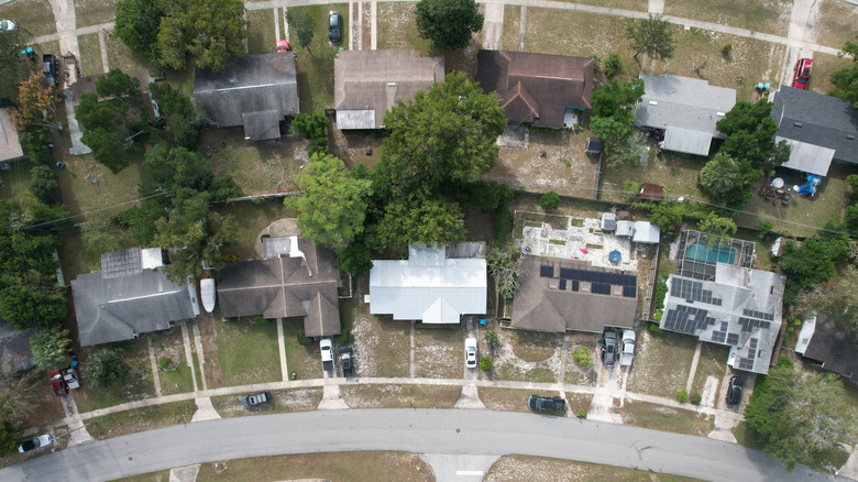 Aerial view of metal-roofed houses in the bedroom community of Deltona