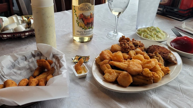 Fried fish and hushpuppies at Lane's Seafood and Steak House