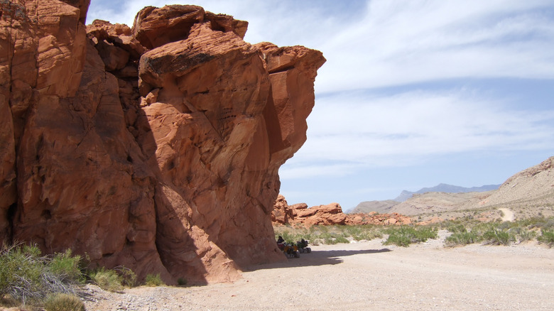 Various rock formations in the desert in Bunkerville, Nevada during the day.