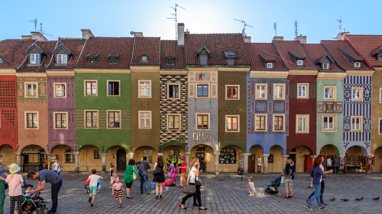 The colorful pastel-hued merchant houses of Poznan, Poland