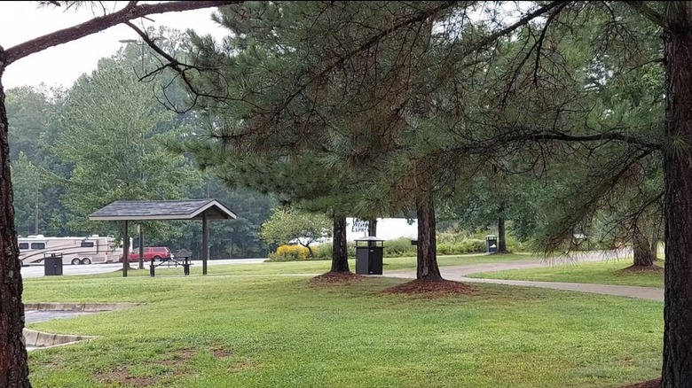 New Kent East Rest Area, with trees surrounding the area