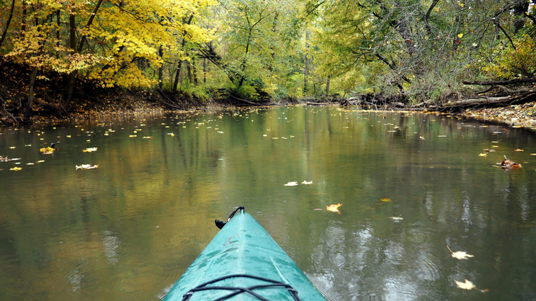 River kayaking in the fall on the Calumet River in Indiana Dunes National Park, Indiana