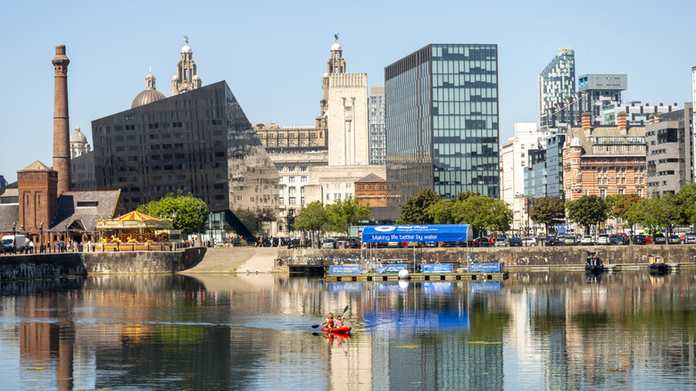View of Liverpool skyline from River Mersey