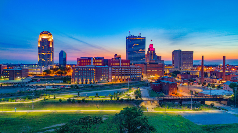 Winston-Salem skyline at sunset