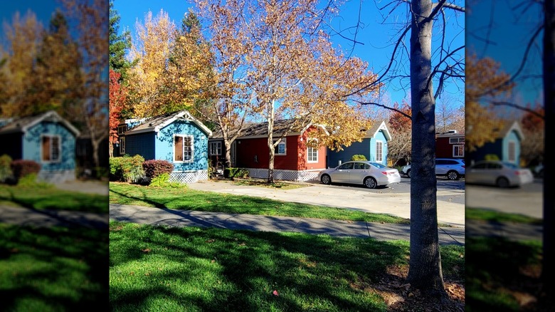 View of the colorful cottages at RiverPointe Napa Valley in Napa