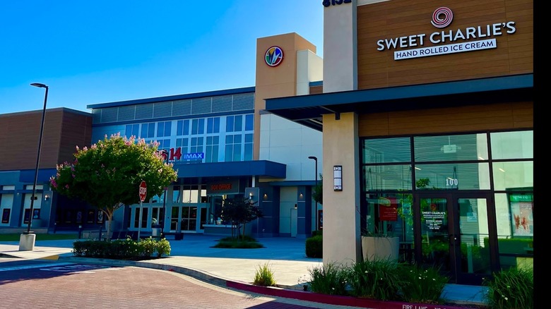 The promenade in front of Regal Cinemas, next to a Sweet Charlie's ice cream shop at Delta Shores in Sacramento.