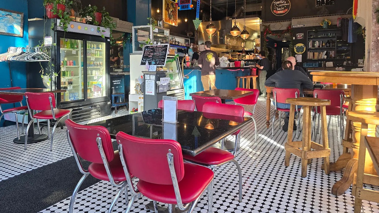 The interior of Rosetta's Kitchen, a plant-based vegan restaurant in Asheville, North Carolina