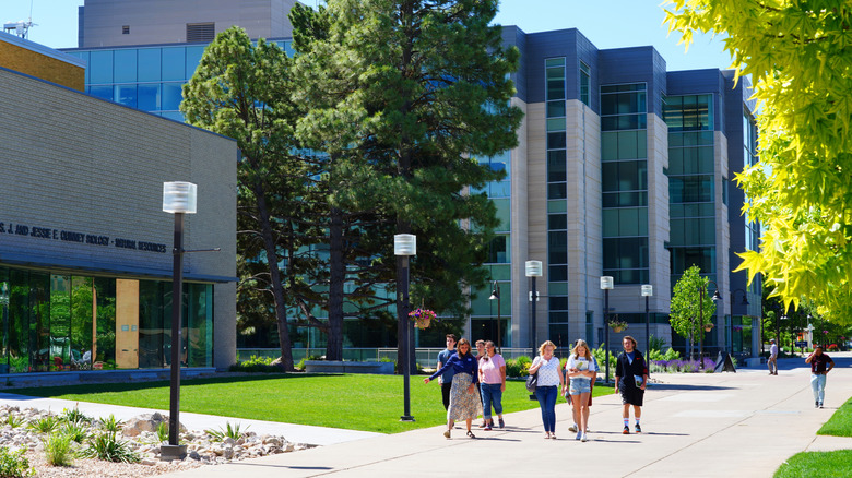 Students walking on Utah State University's campus in Logan