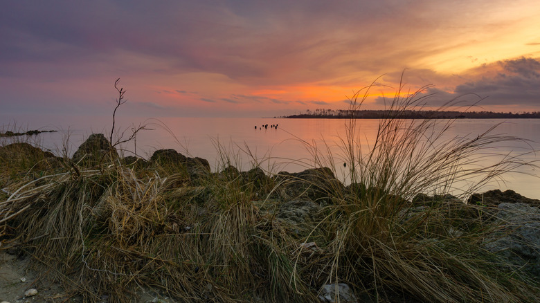 Sunset over a lagoon at Harkers Island, North Carolina