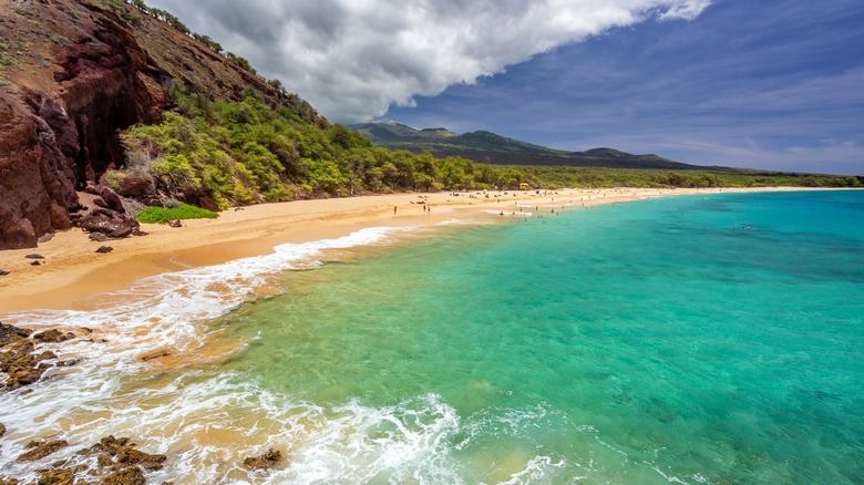 Makena Beach on Maui with clouds rolling in