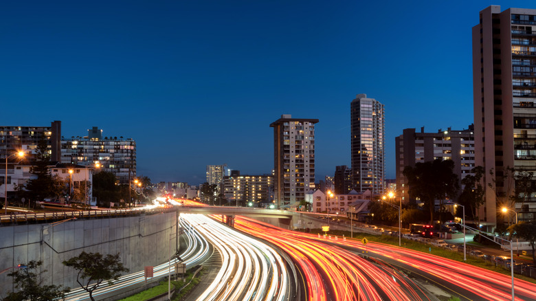 Rush hour traffic at dusk in Honolulu Hawaii