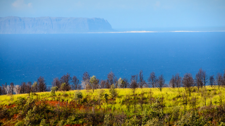 A view of Hawaii's Nii'hau island on the horizon, as seen from Kauai