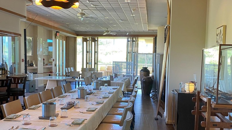 Tables set at Engawa's dining room in Hawaii