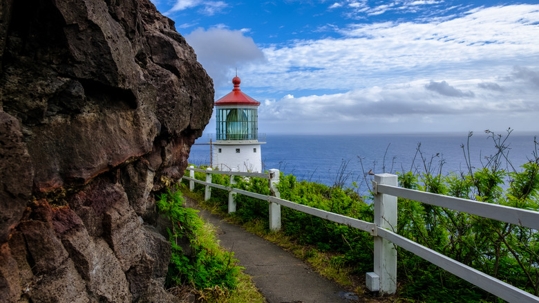 Rocks and trail near Makapuu Lighthouse in Kailua, Hawaii
