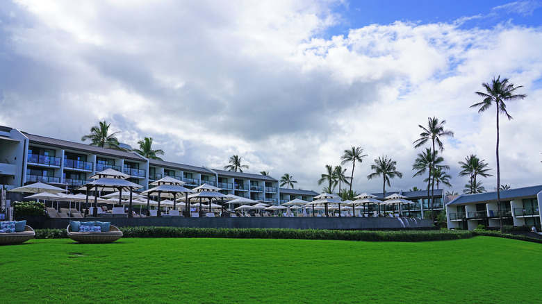 View of the Wailea Beach Resort building from the lawn