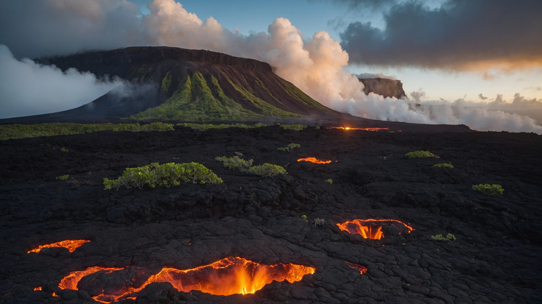 Lava and steam seen at Hawai'i Volcanoes National Park on Big Island