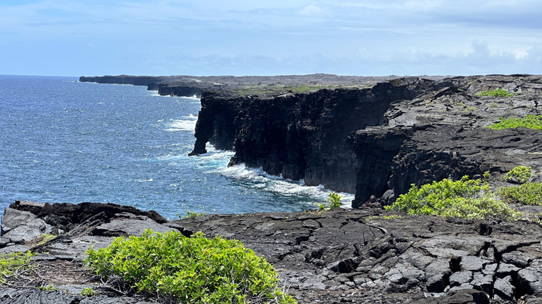 View of the  Hōlei Sea Arch on the coast of Hawai'i inside the Volcanoes National Park