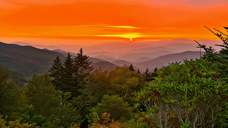 Sunset over the Smokies and Blue Ridge Mountains near Maggie Valley, North Carolina