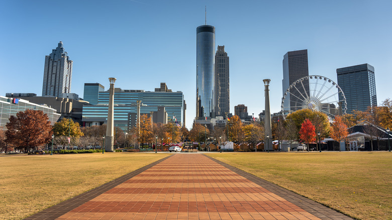 Part of the Atlanta Beltline with a view of the city skyline