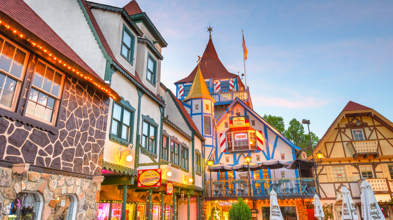 Bavarian buildings in Helen, Georgia's main square
