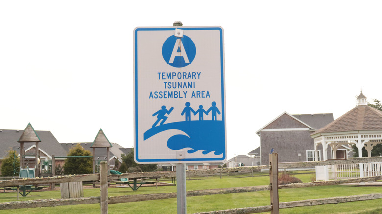 Tsunami assembly area sign