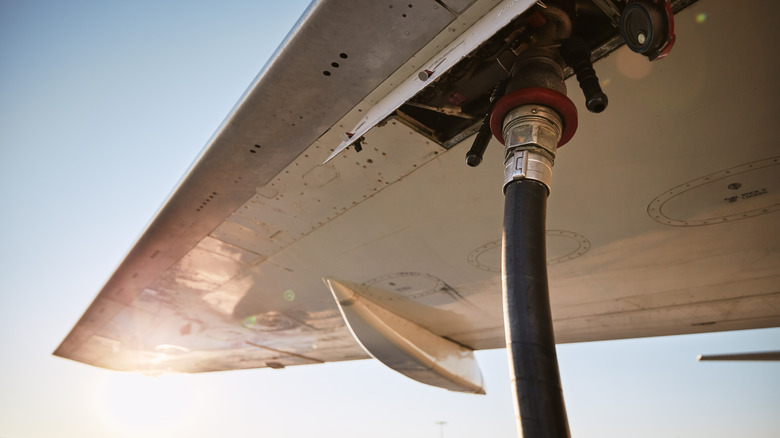 A plane replenishing fuel