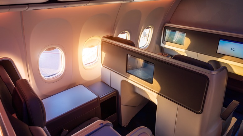 Empty first class seats in a plane