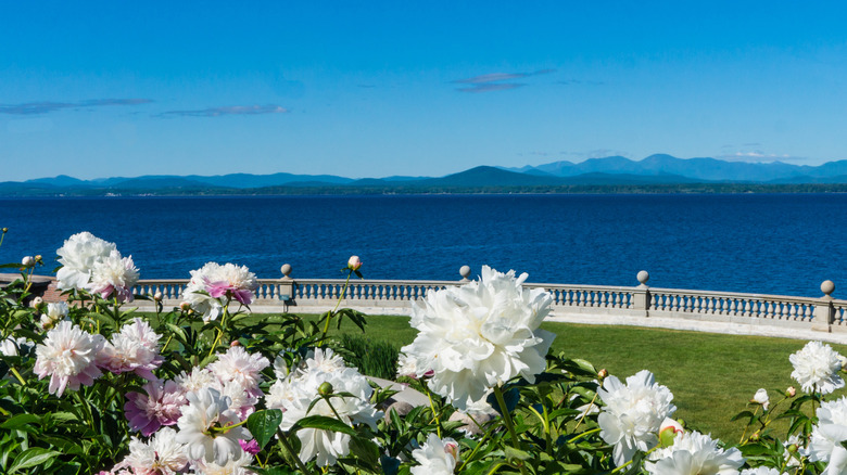 A terrace at the Shelburne Farms Inn overlooking Lake Champlain