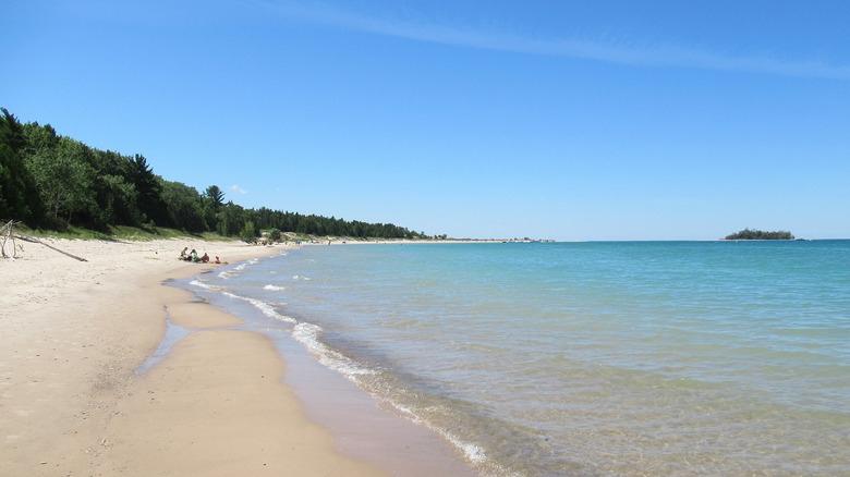 A white sand beach with blue waters at Fisherman's Island State Park