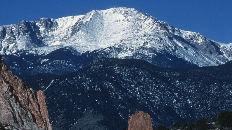 Pikes Peak covered in snow