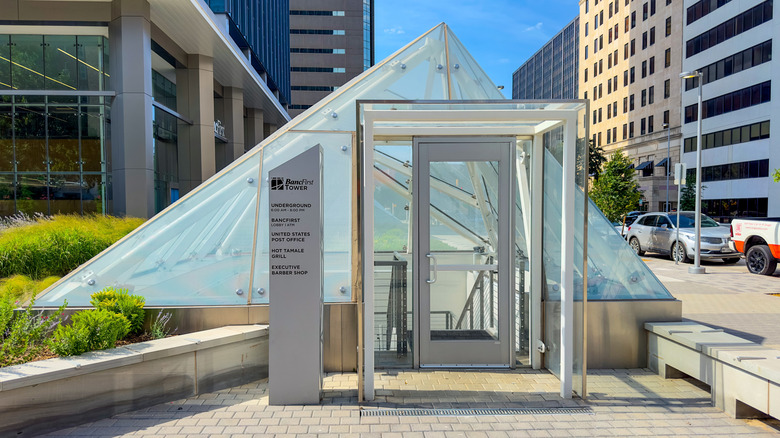 A pyramid-shaped entrance into the Oklahoma City Underground