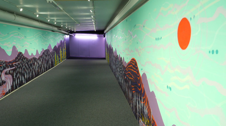 A section of the Oklahoma City Underground painted with a mountain mural