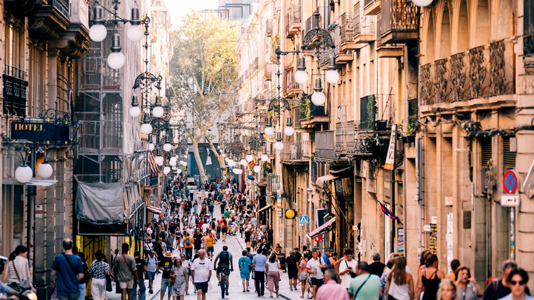Tourist filled street in Barcelona