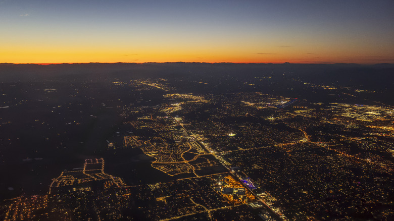 Aerial sunset view of Portland suburbs, including Tualatin