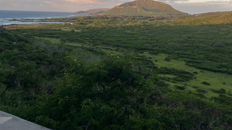 distant view of Koko Crater on Oahu, Hawaii