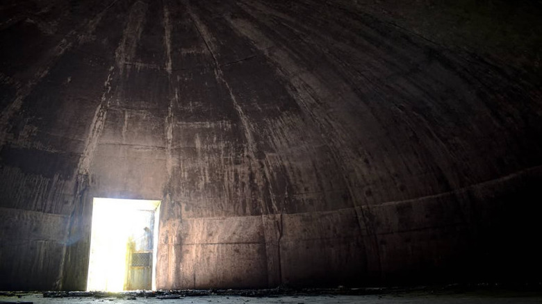 The dark domed interiors of one of the bunkers