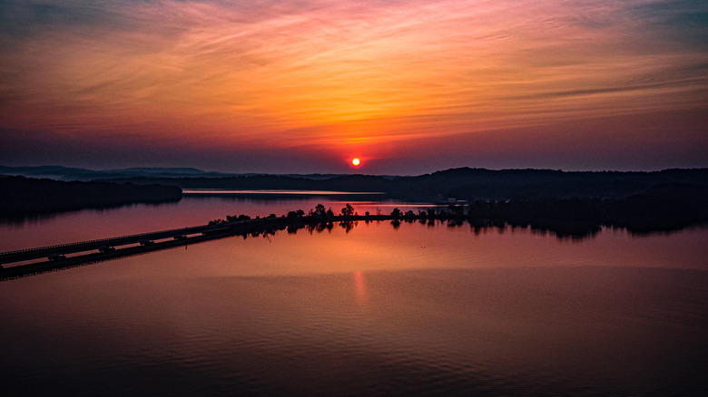Sun setting over Beaver Lake in Rogers, Arkansas