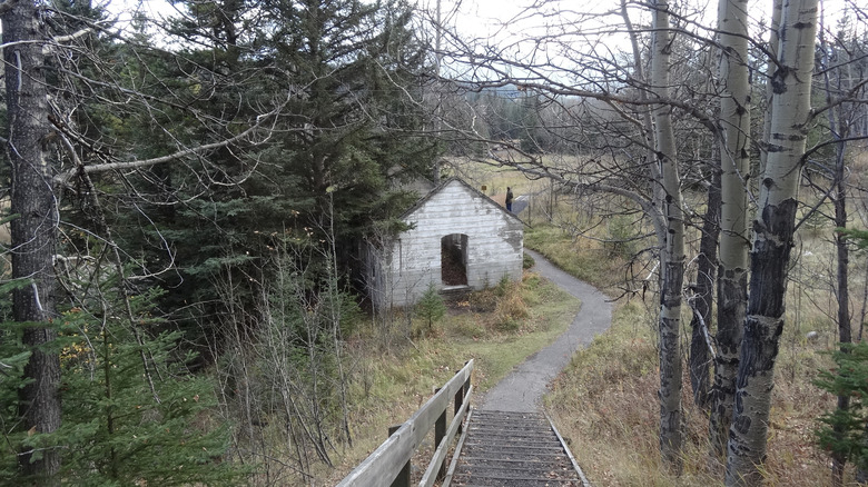 The steps leading to the Bankhead Lamp House in Banff, Alberta