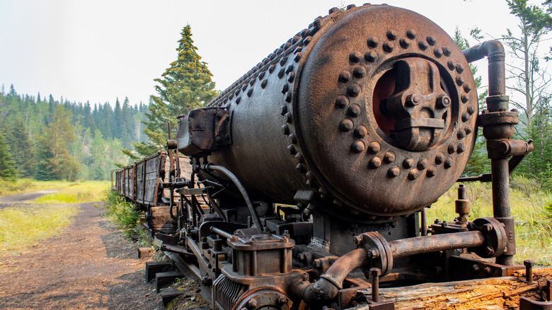 Rusted locomotive at Bankhead Ghost Town, Banff, Alberta