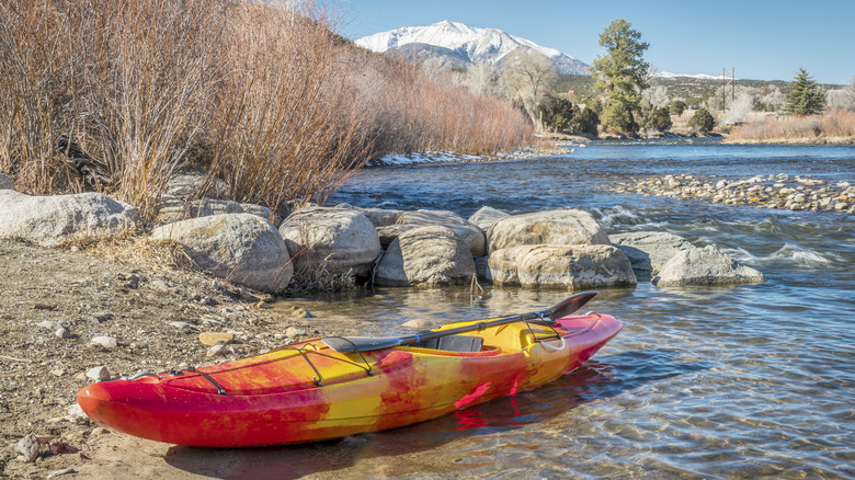 A kayak in the water at Big Bend near Poncha Springs
