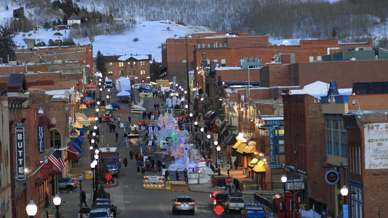 People celebrating a festival in downtown Cripple Creek