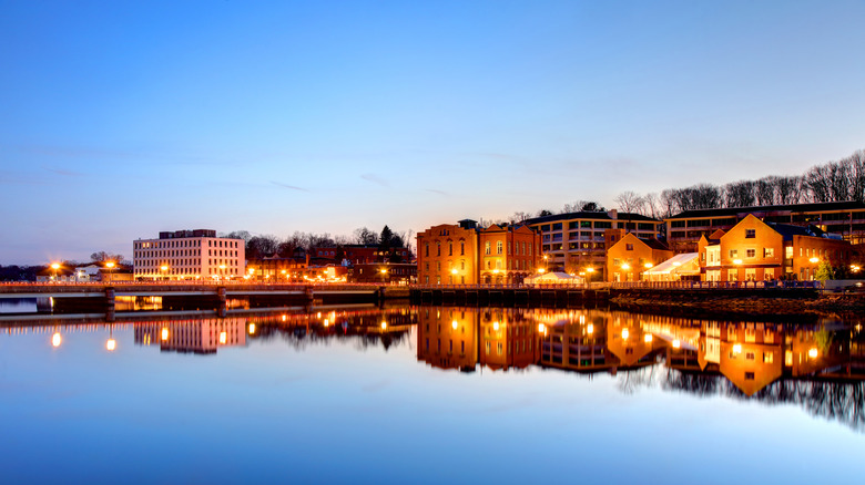 Westport, Connecticut, on the banks of the Saugatuck River at sunset