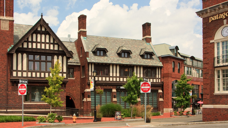Downtown Westport, Connecticut, shops with brick buildings