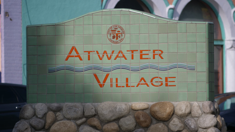 Sign welcoming visitors to Atwater Village in LA