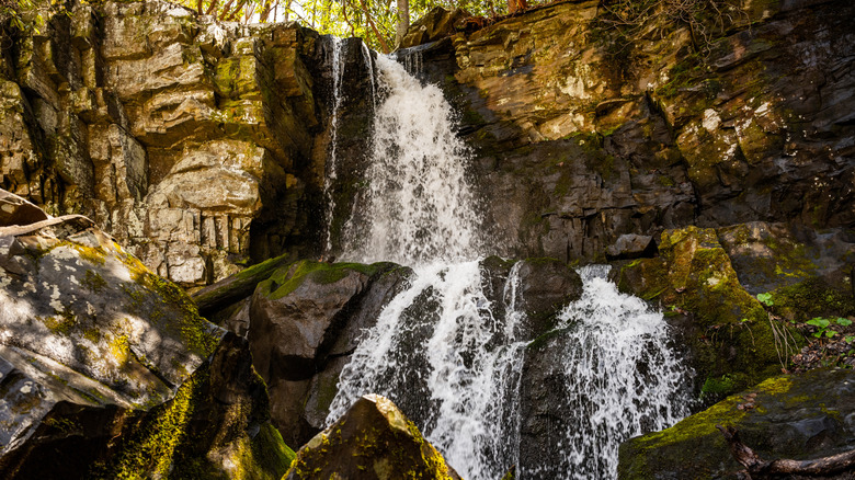 Water splashing down Baskins Creek Falls in Great Smoky Mountains National Park