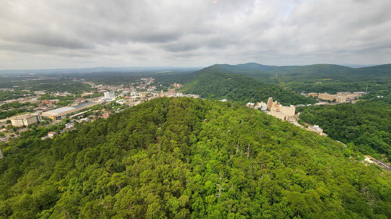 View of Hot Springs, Arkansas surrounded by green forest