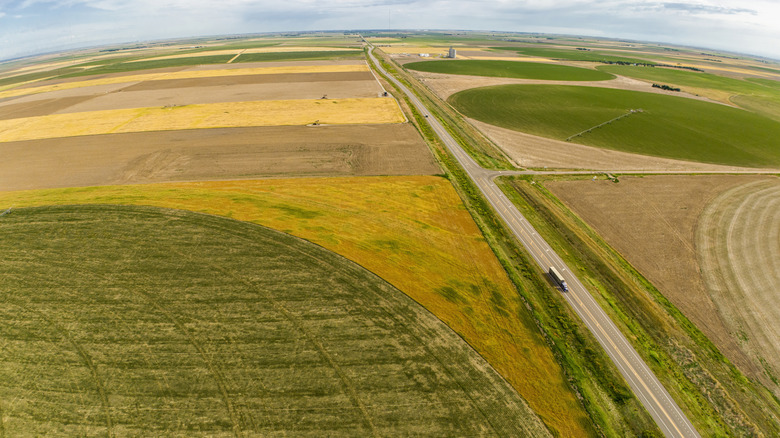 Aerial view of a prairie road